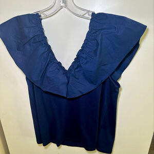 Women's Crown & Ivy Navy Ruffle Off-Shoulder Blouse S